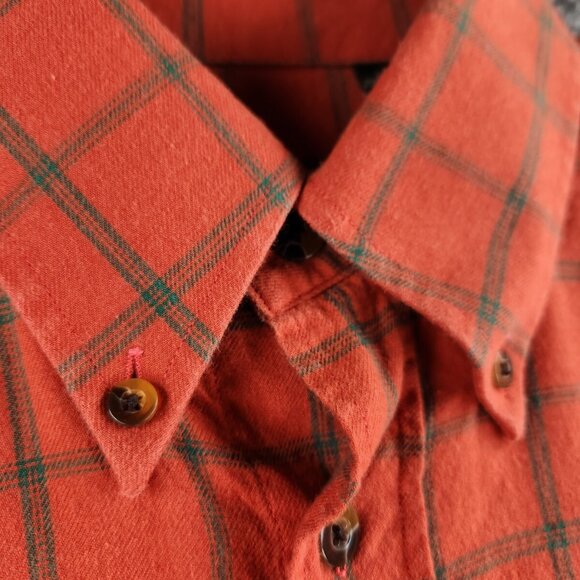 Orvis Large Adult Wool Blend Flannel Soft Lightweight Orange Green Plaid Outdoor - Picture 10 of 16